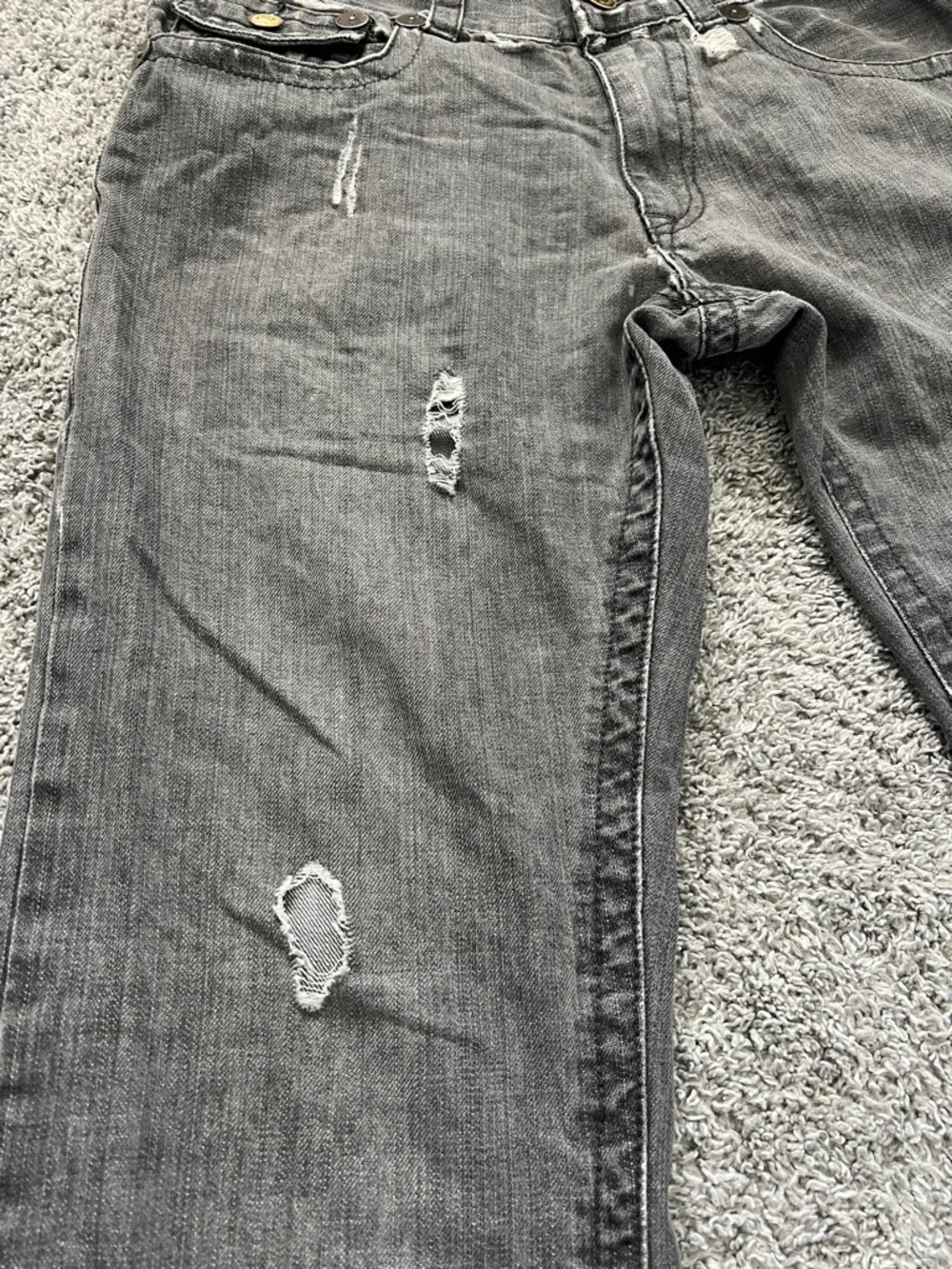 Rare True Religion Jack Men's Distressed Gray Black Jeans Straight Fit - Size 34